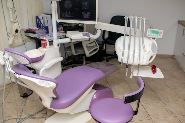 Modern dental chair in a clean dental clinic, an example of the medical equipment MedGo transports